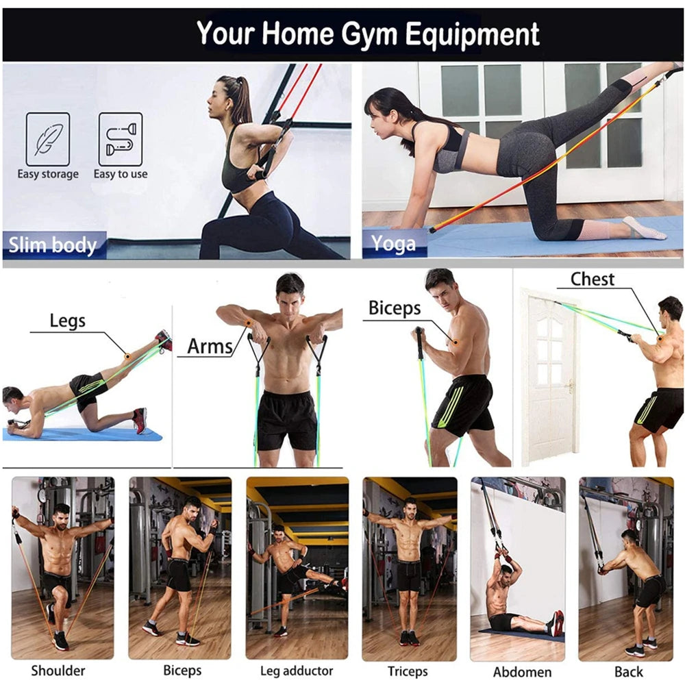 Total Body Strength Training 360 pounds of Resistant Bands Home Gym