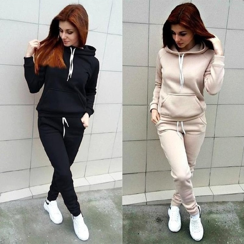 Women's Two Piece Fleece Tracksuit With Hoodie