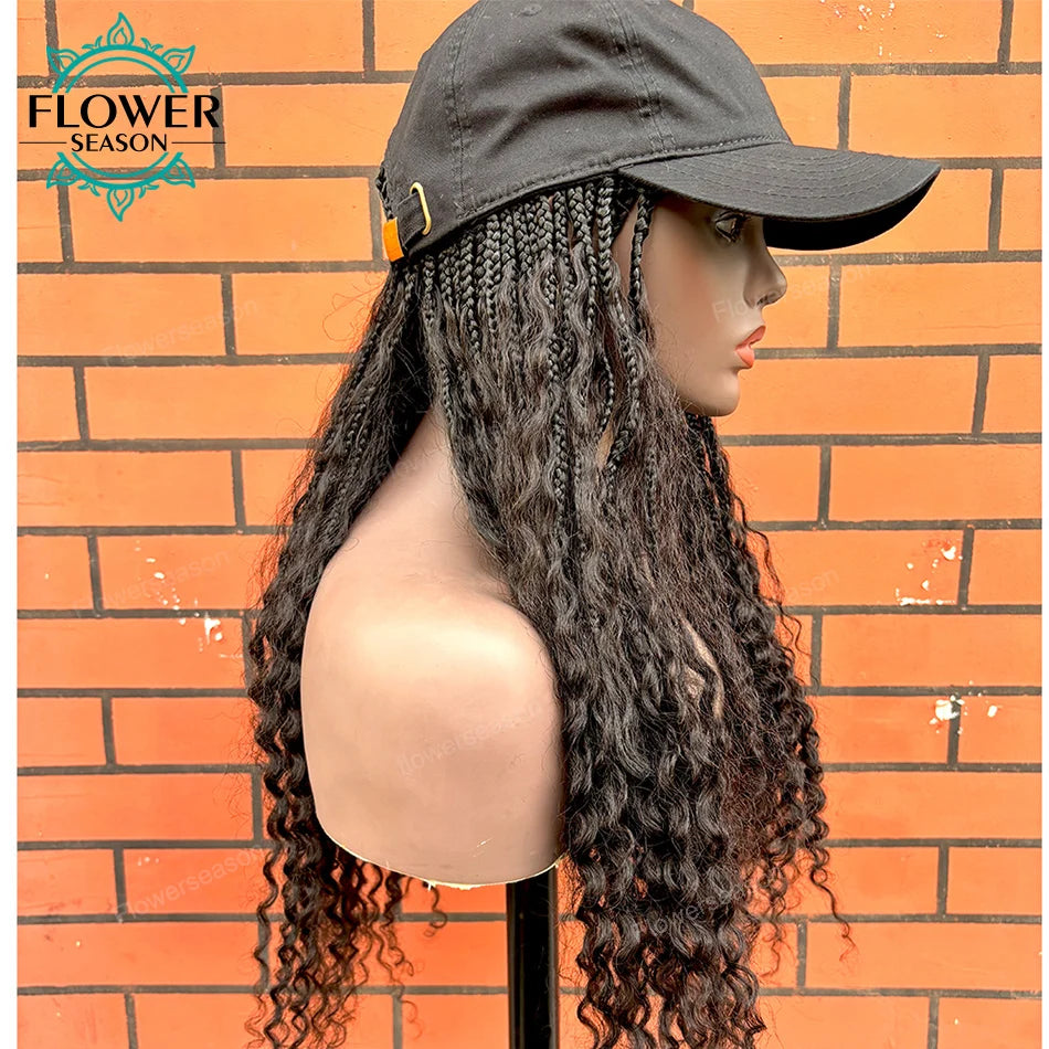 Women's Natural Black Boho Goddess Box Braids Baseball Cap Hat