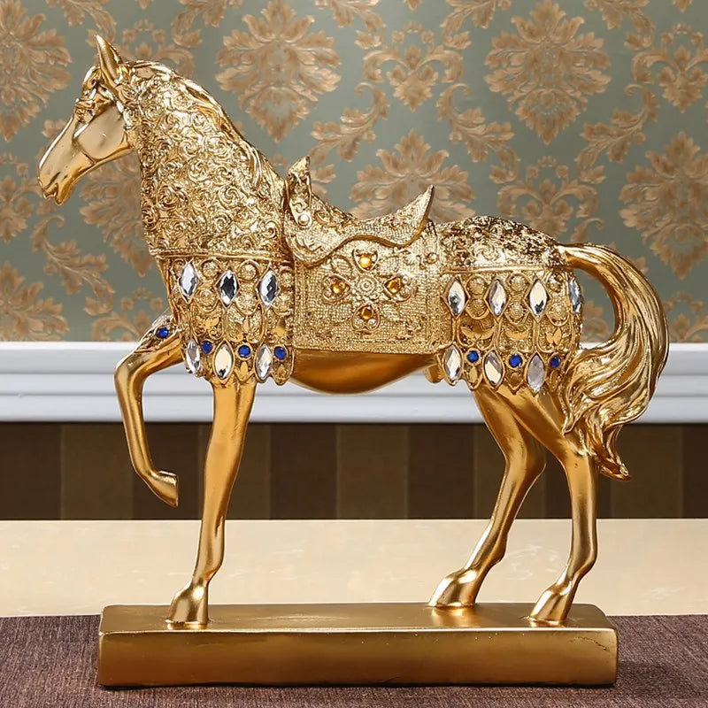 Large Exquisite Gold Horse Art Sculpture Home / Office Decor