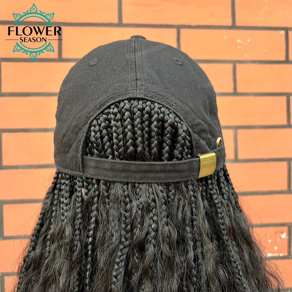 Women's Natural Black Boho Goddess Box Braids Baseball Cap Hat