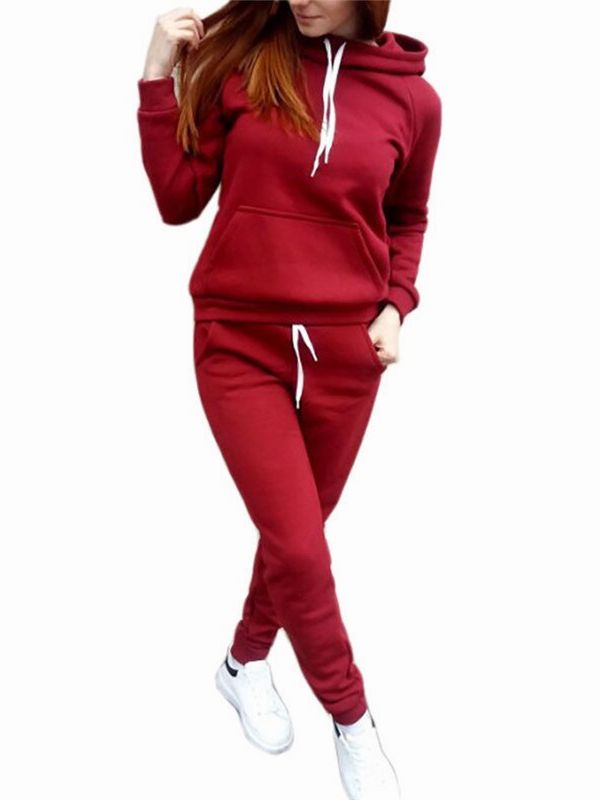 Women's Two Piece Fleece Tracksuit With Hoodie