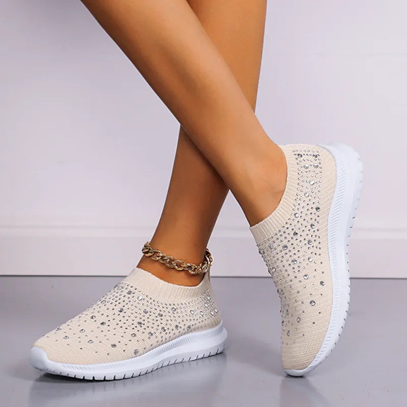 Women's Breathable Mesh Non - Slip Comfortable Sparkle Solid Color Sneakers