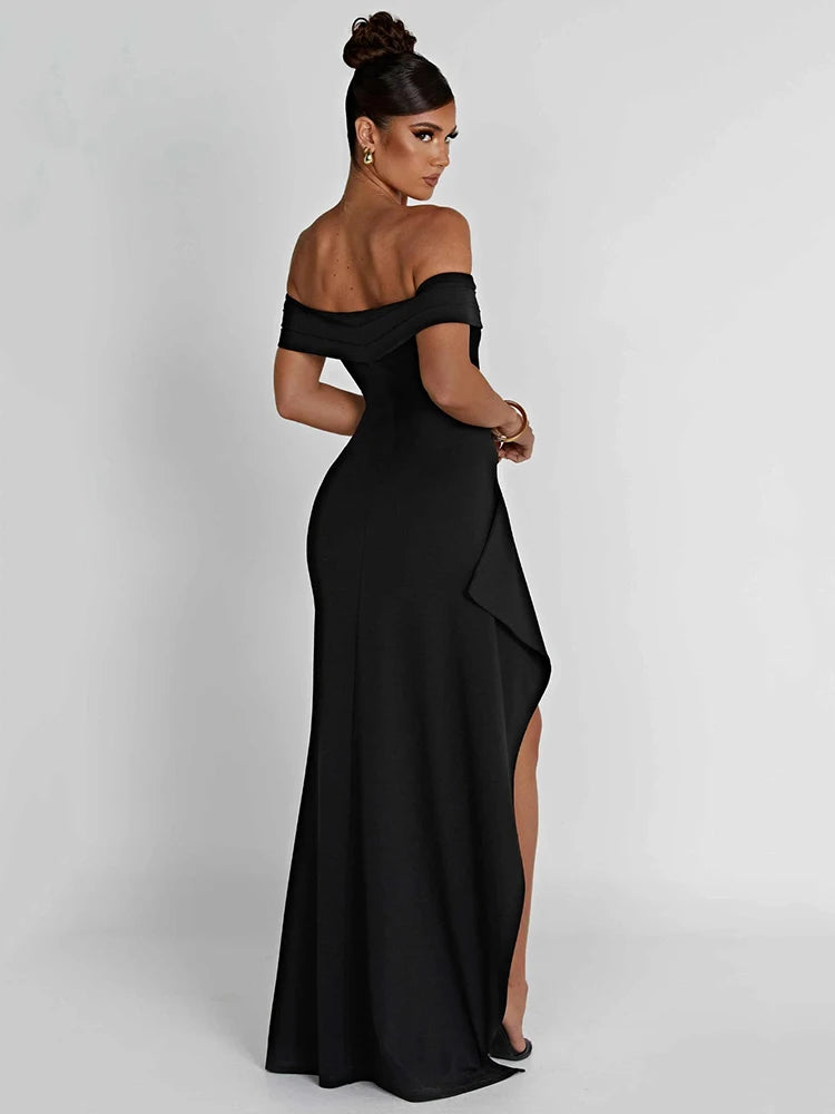 Women's High Split  Off-shoulder Strapless Sleeveless Backless Bodycon Style Maxi Dress