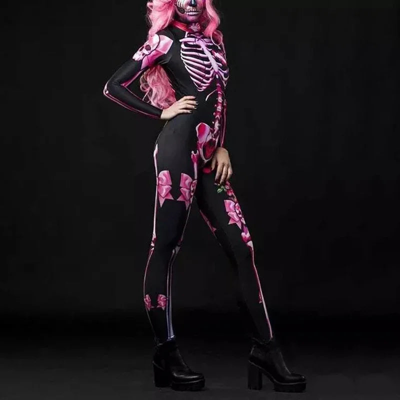 Women's & Kid's Day of The Dead Rose Skeleton Romper Scary Halloween Costume