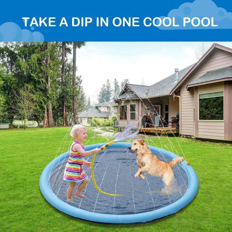 Foldable Pet Sprinkler Cooling  Pad Including Dog Bath Towel