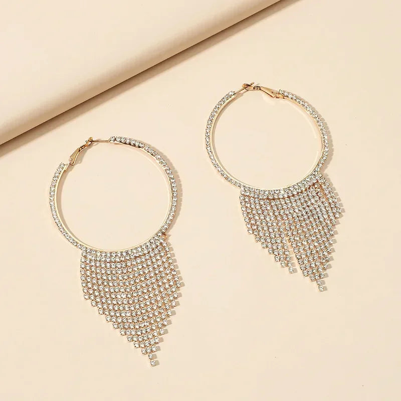 Women's Stylish Long Tassel Dangle Round Pendants Drop Earrings