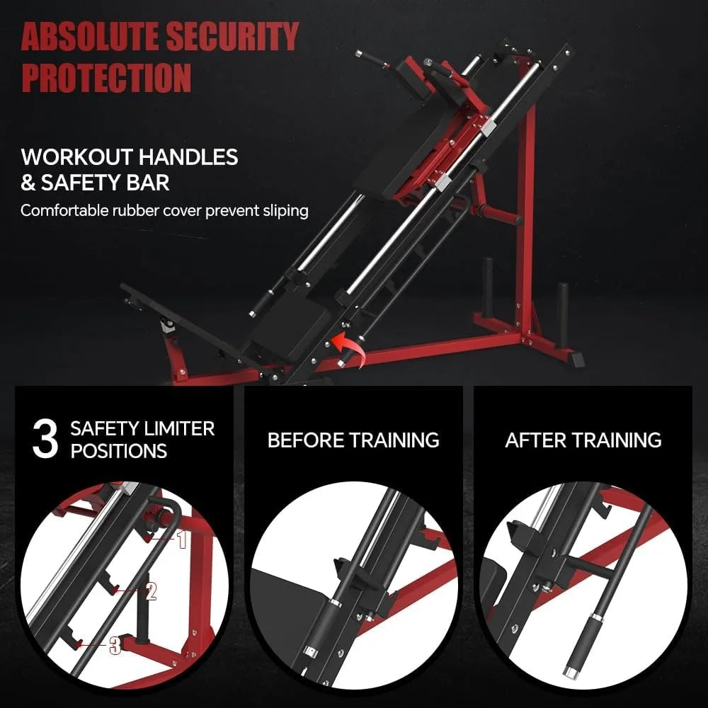 Leg Press  45-Degree Hack Squat Machine Combo, With Linear Bearing