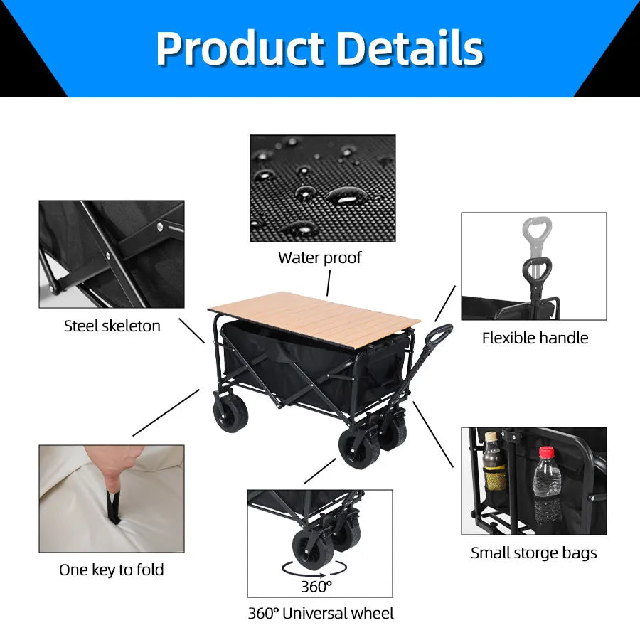 Heavy-Duty Collapsible Beach Wagon – Folding Utility Cart for Easy Transport