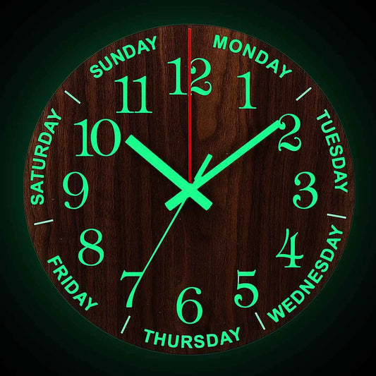 12 Inch Wooden Modern Luminous Wall Clock