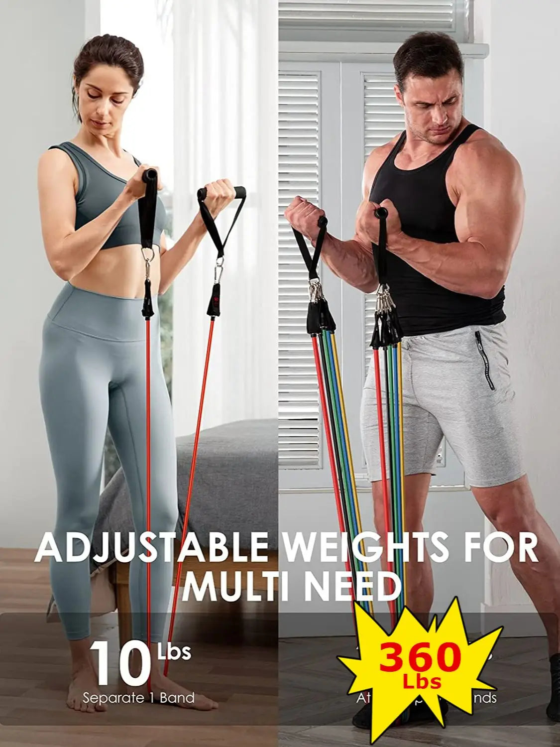 Total Body Strength Training 360 pounds of Resistant Bands Home Gym