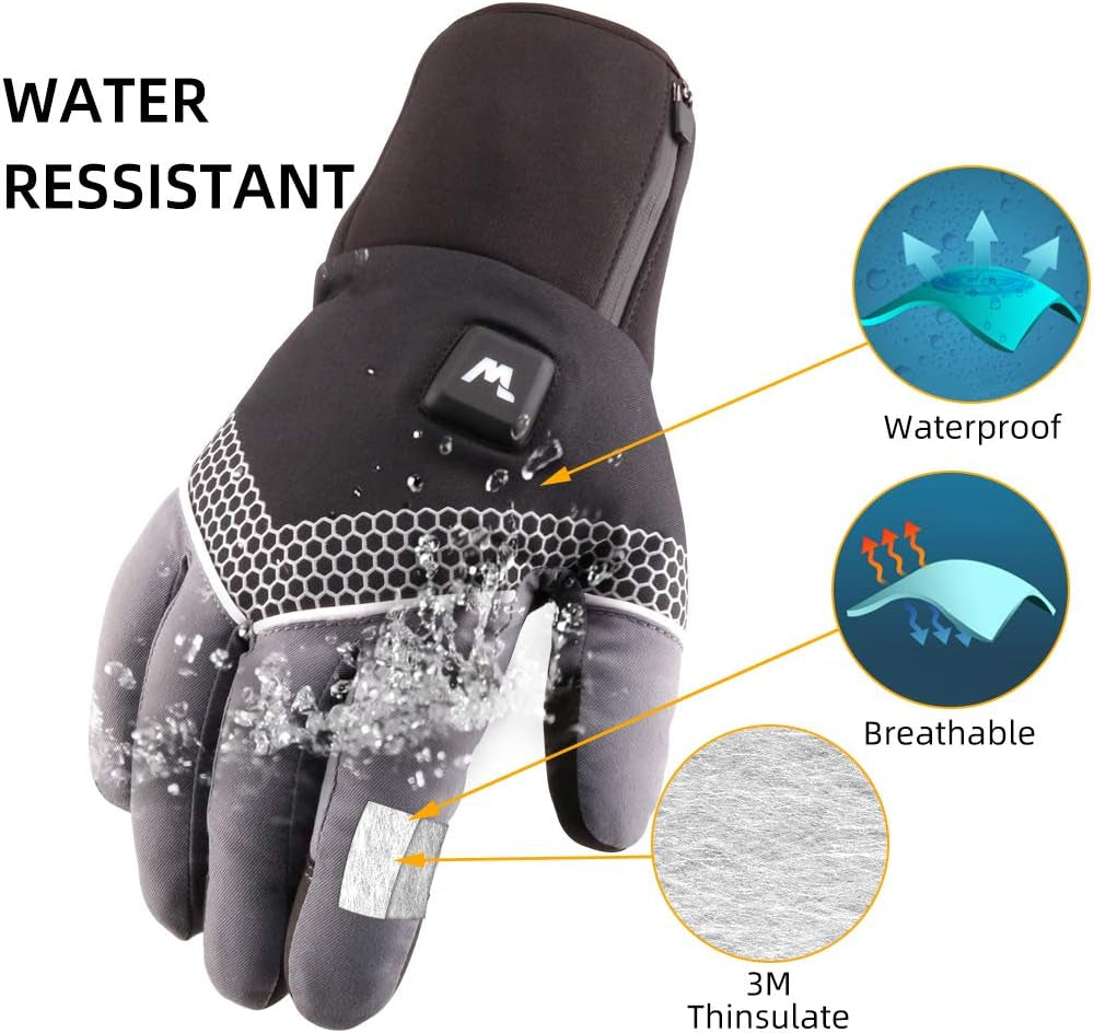 Unisex Waterproof Electric Heated Touchscreen Ski Gloves - 3 Heat Levels