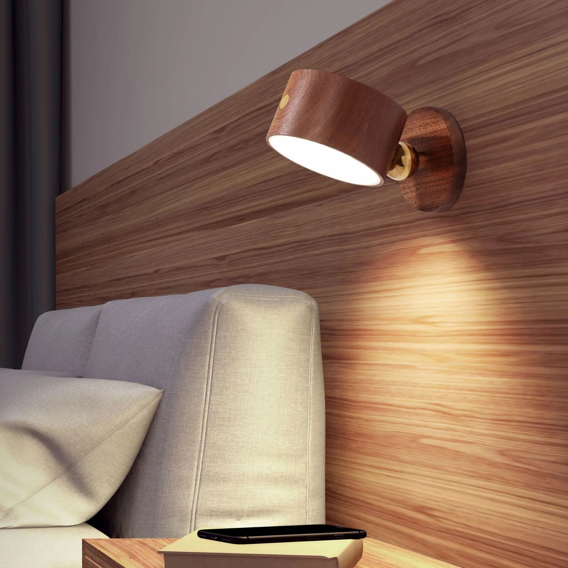 Walnut Magnetic Rechargeable Portable Motion Senseor Wall Lamp