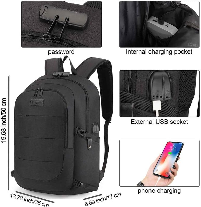 "Water-Resistant Anti-Theft Laptop Backpack – USB Charging, Lock, Fits 15.6” Laptops – Perfect for Work & Travel"