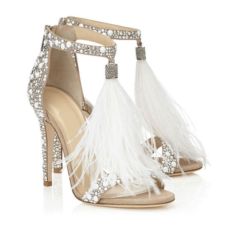 Women's Sexy Feather Tassel Rhinestone Formal Shoes - wonderfullyblessedandbeautifullymade