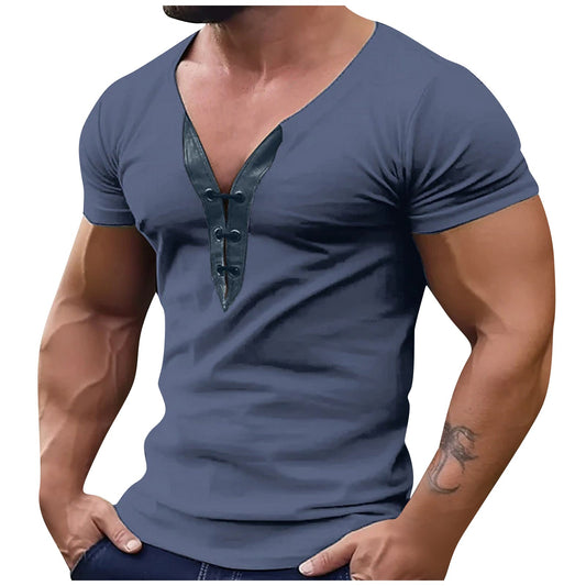 Men's Casual Soft V-Neck Short Sleeves Solid T- Shirt